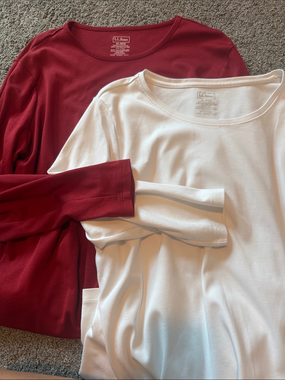 Two! L.L. Bean Scoop Neck Tops in Red & White